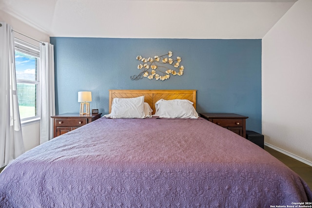 bedroom with lofted ceiling