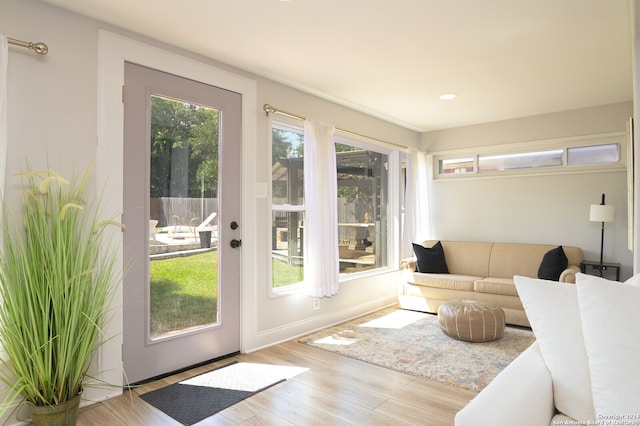 interior space with light hardwood / wood-style floors