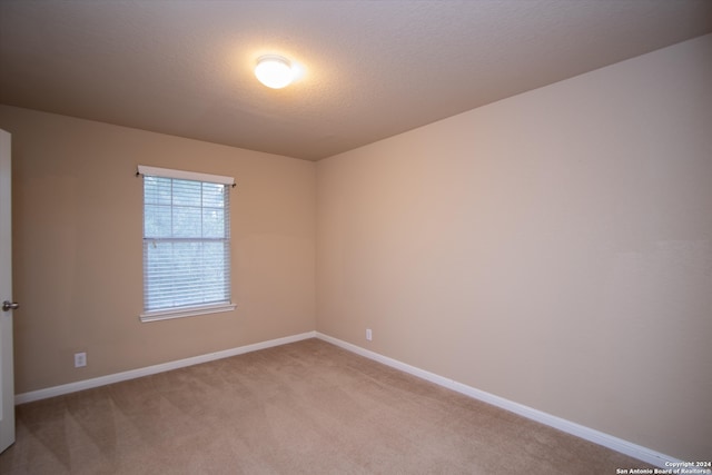 empty room featuring light colored carpet and a textured ceiling