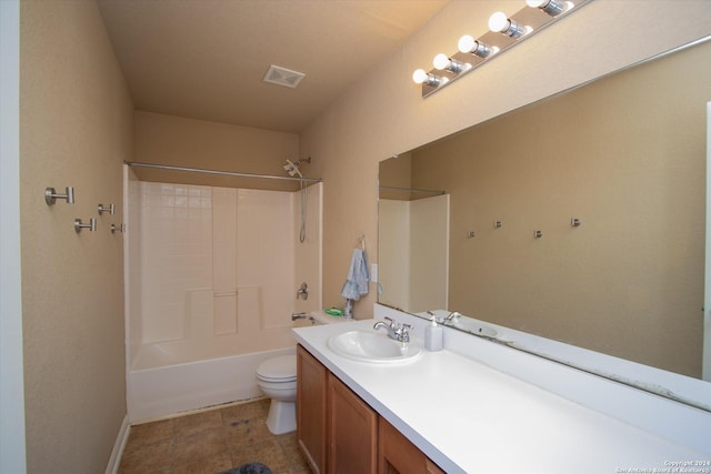 9171 Everton, San Antonio, TX 78245 - bathroom with visible vents, tile patterned flooring, vanity, toilet, and shower / bathtub combination