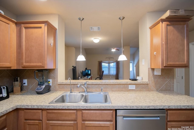 9171 Everton, San Antonio, TX 78245 - kitchen with a sink, decorative backsplash, visible vents, and dishwasher