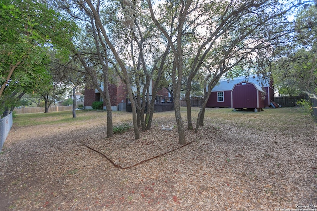 view of yard featuring a storage unit