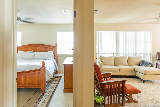 bedroom featuring ceiling fan