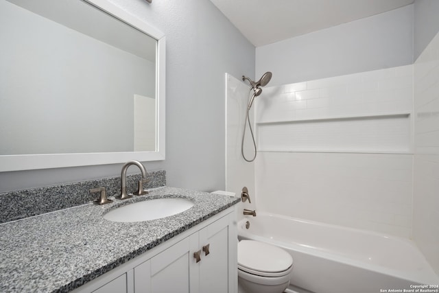 full bathroom featuring toilet, shower / bathing tub combination, and vanity