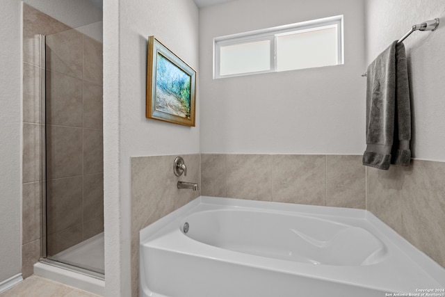 bathroom with shower with separate bathtub