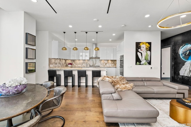 living room with light wood-type flooring