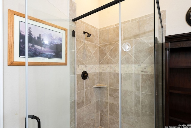 bathroom featuring a shower with shower door