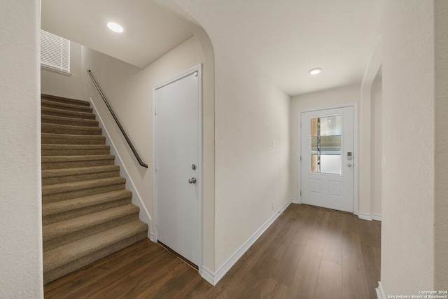 foyer entrance featuring dark wood-type flooring