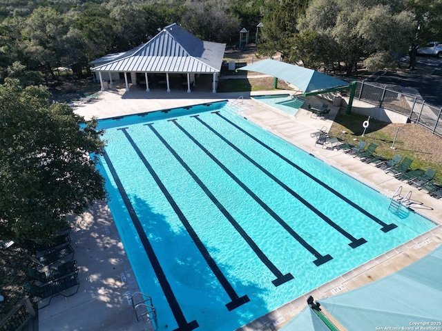 view of pool featuring a gazebo and a patio