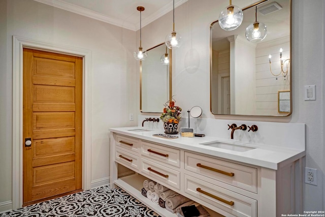 bathroom featuring vanity and crown molding