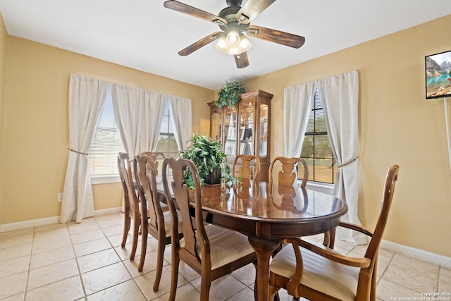 dining area with ceiling fan and a healthy amount of sunlight