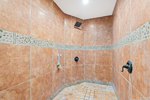 interior details featuring a tile shower