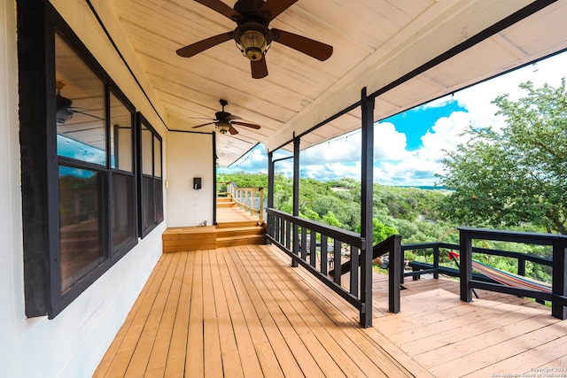 355 Mountain Creek Rd, Pipe Creek, TX 78063 - wooden deck featuring ceiling fan and stairs