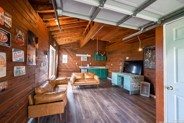 355 Mountain Creek Rd, Pipe Creek, TX 78063 - living room with wood walls and dark wood finished floors