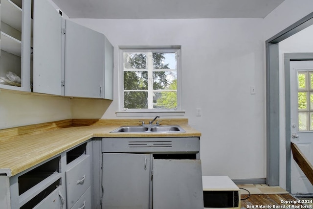 kitchen with sink, light hardwood / wood-style flooring, and a wealth of natural light