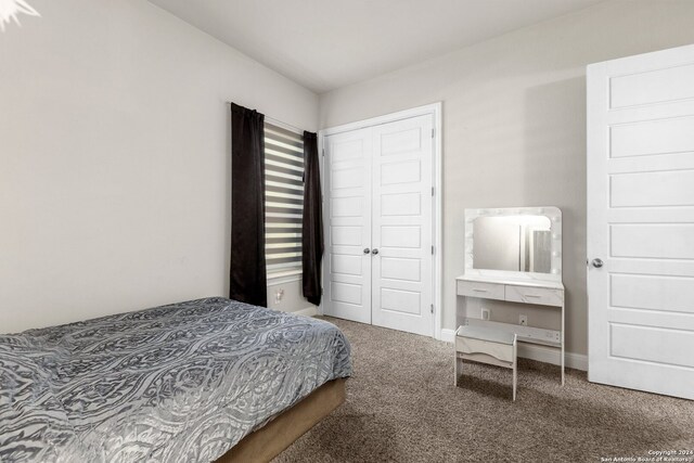 carpeted bedroom featuring a closet