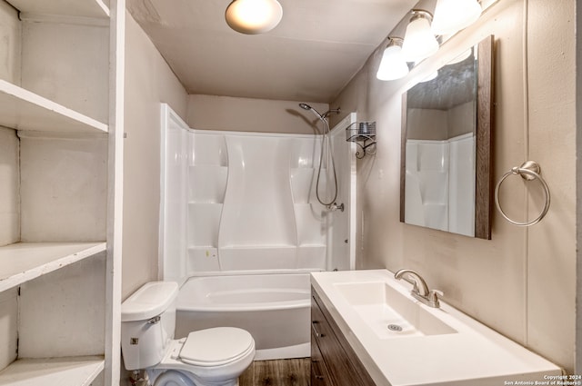 full bathroom with wood-type flooring, vanity, toilet, and shower / bath combination