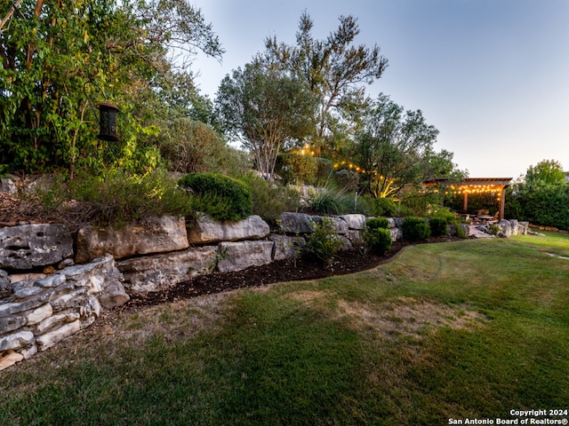 view of yard at dusk