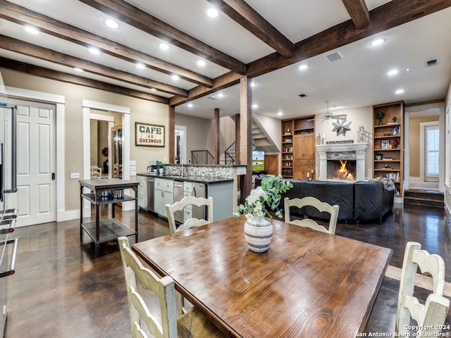 dining room with beamed ceiling