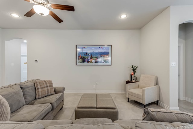 living room with ceiling fan