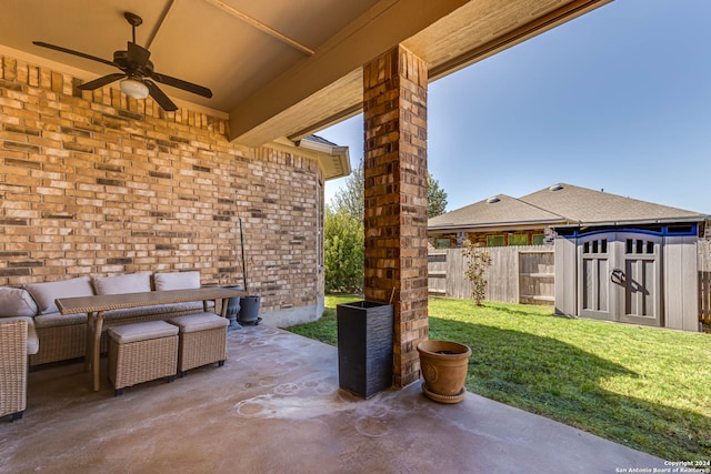 view of patio / terrace with ceiling fan and an outdoor hangout area