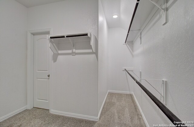 spacious closet featuring light carpet