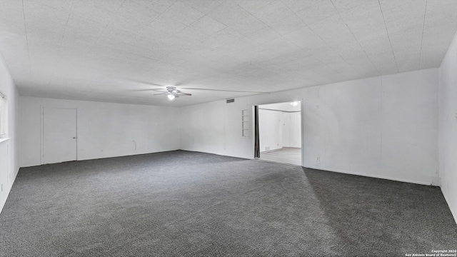 empty room with ceiling fan and carpet flooring