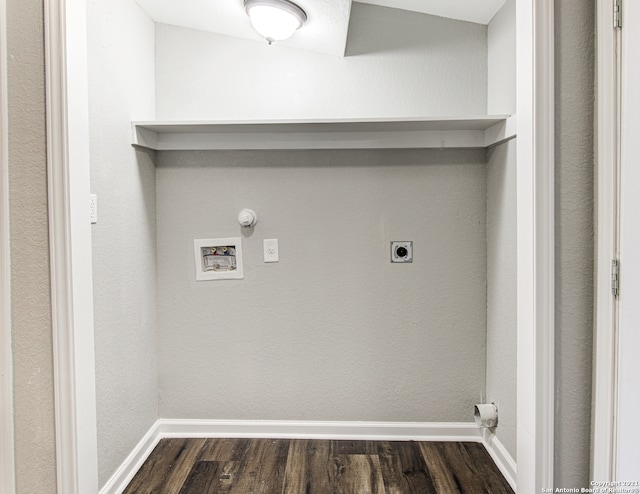 laundry area with hookup for a gas dryer, washer hookup, dark hardwood / wood-style floors, and hookup for an electric dryer