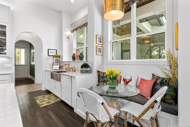 dining room featuring dark hardwood / wood-style floors and sink