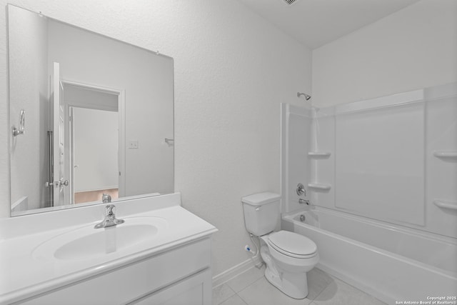 8432 Roadrunner Psge, San Antonio, TX 78222 - full bath with shower / bathtub combination, baseboards, toilet, vanity, and tile patterned flooring