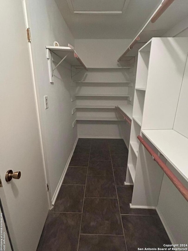 spacious closet featuring dark tile patterned floors