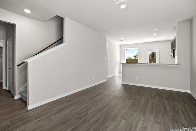 unfurnished living room featuring dark hardwood / wood-style floors