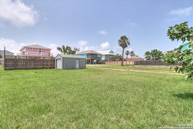 view of yard with a storage shed