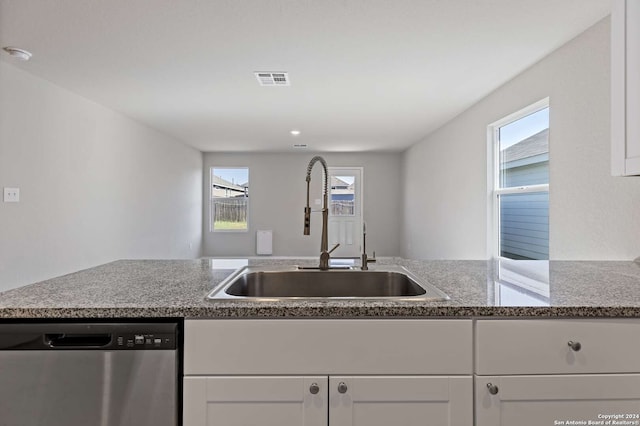 kitchen with white cabinetry, sink, a healthy amount of sunlight, and stainless steel dishwasher