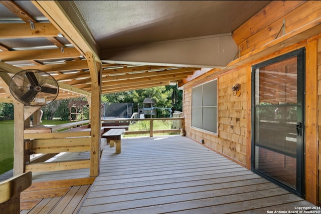 wooden terrace with ceiling fan