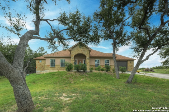 ranch-style house with a front lawn