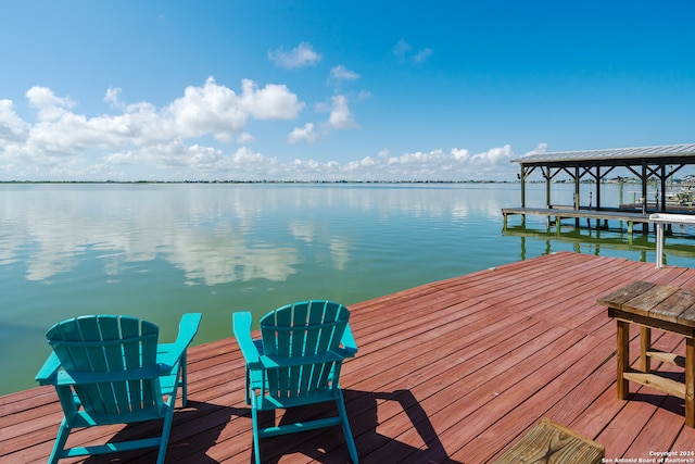 dock area with a water view