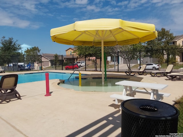 view of pool featuring a patio