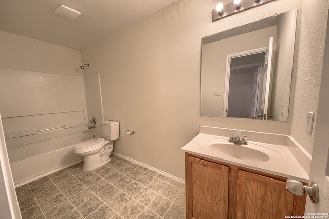 full bathroom featuring vanity, toilet, and shower / bathing tub combination