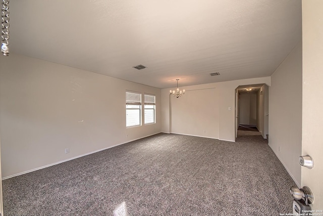 5823 Barton Holw, San Antonio, TX 78249 - spare room featuring a chandelier, arched walkways, carpet floors, and baseboards