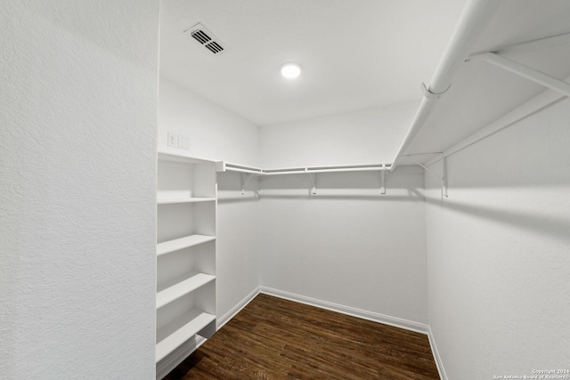 spacious closet with dark wood-type flooring