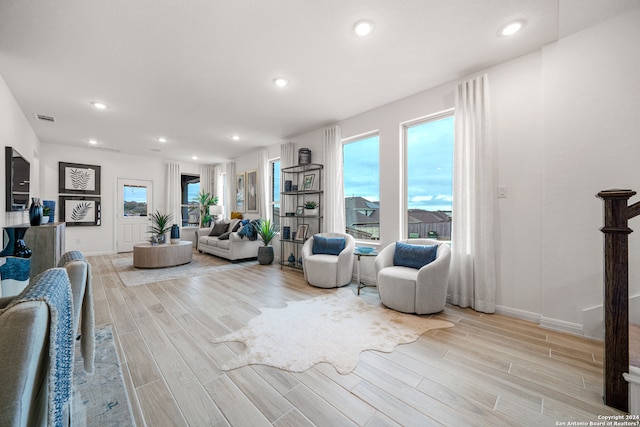 living room featuring light wood-type flooring