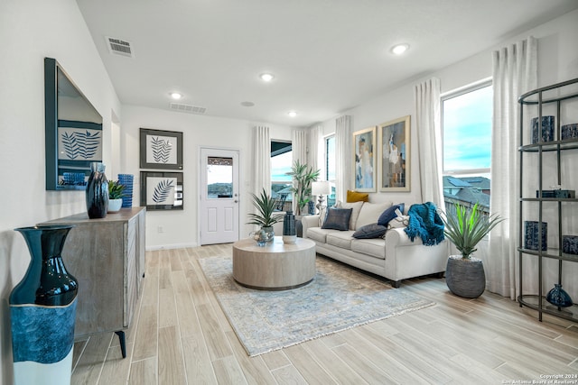 living room with light wood-type flooring