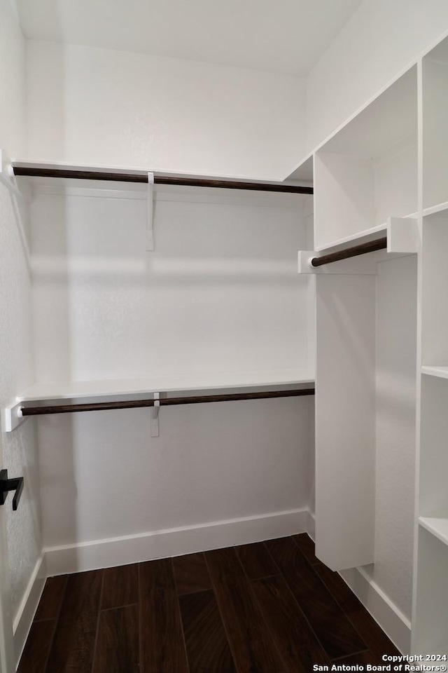 spacious closet with dark wood finished floors