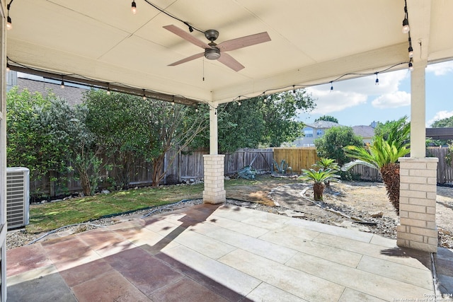 view of patio / terrace with ceiling fan and central AC unit