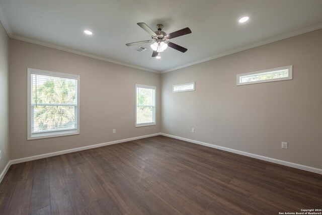 219 Gray St, San Antonio, TX 78208 - empty room with baseboards, a ceiling fan, crown molding, and visible vents