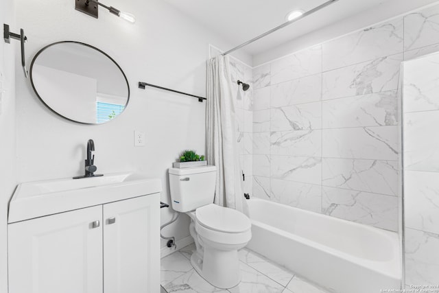 full bathroom with vanity, toilet, and shower / bath combination with curtain