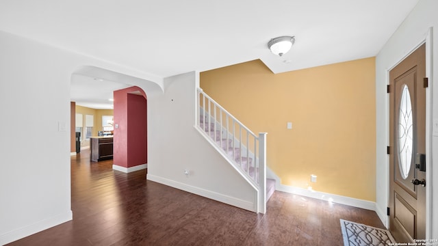 entryway with plenty of natural light and dark wood-type flooring