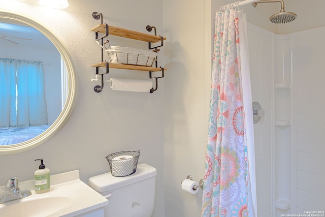 bathroom with vanity, toilet, and a shower with curtain