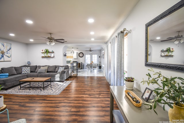 living room with dark wood-type flooring